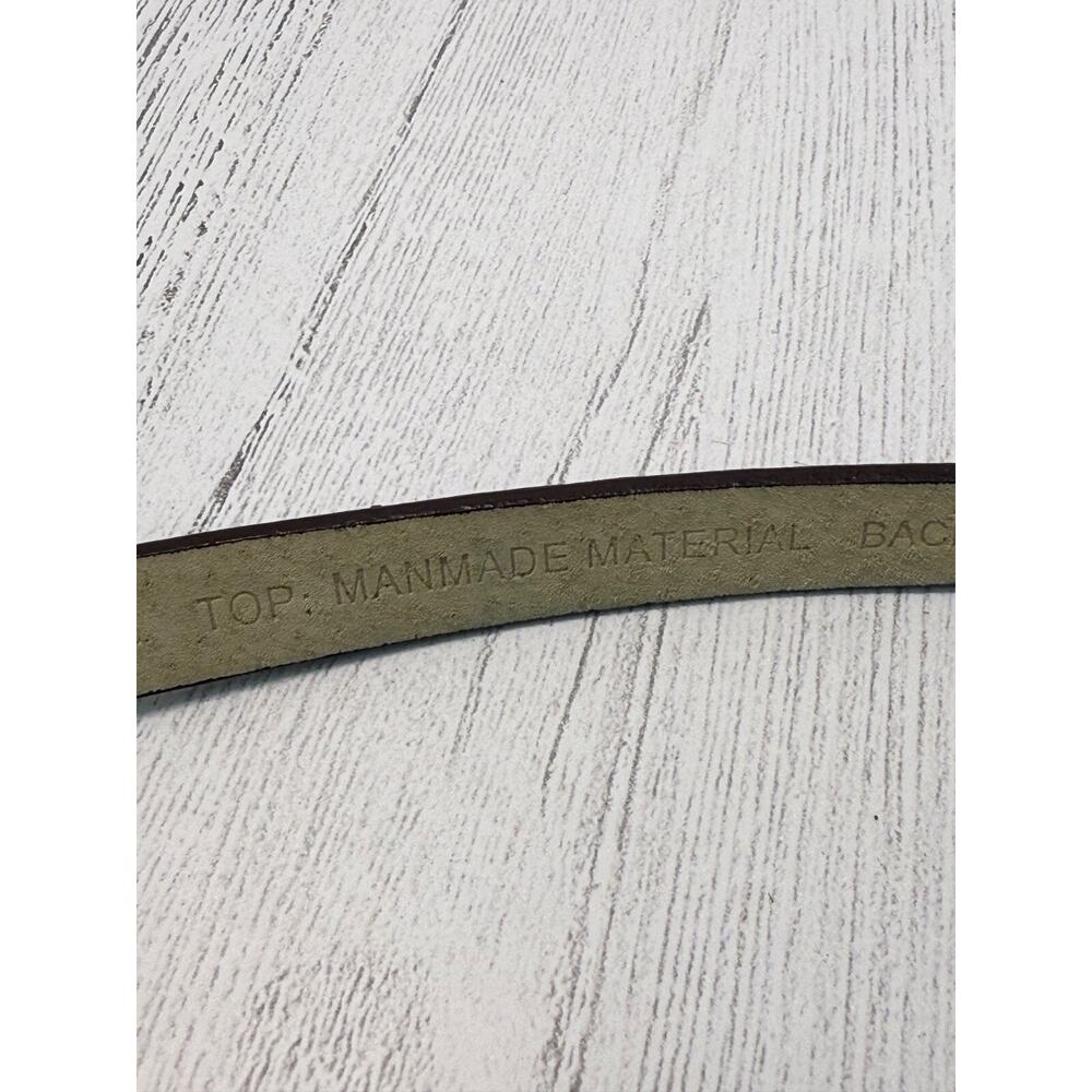 Chico's Hammered Brass Brown Leather Adjustable Belt Artsy Boho Small Medium - Picture 4 of 14